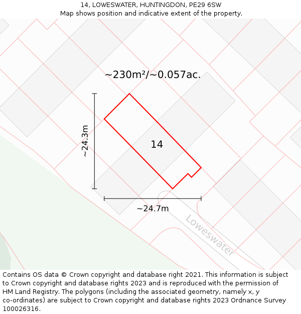 14, LOWESWATER, HUNTINGDON, PE29 6SW: Plot and title map