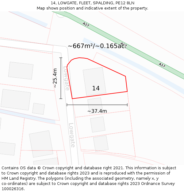 14, LOWGATE, FLEET, SPALDING, PE12 8LN: Plot and title map