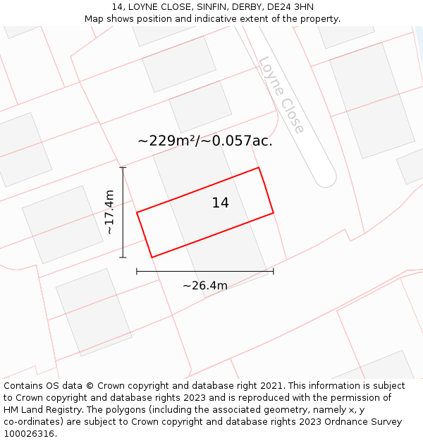 14, LOYNE CLOSE, SINFIN, DERBY, DE24 3HN: Plot and title map