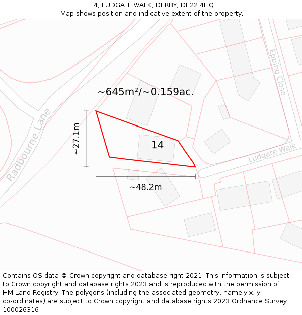 14, LUDGATE WALK, DERBY, DE22 4HQ: Plot and title map