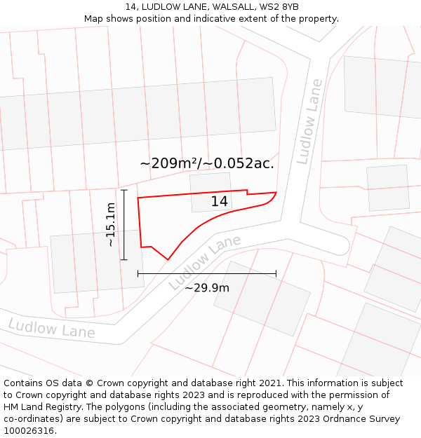 14, LUDLOW LANE, WALSALL, WS2 8YB: Plot and title map