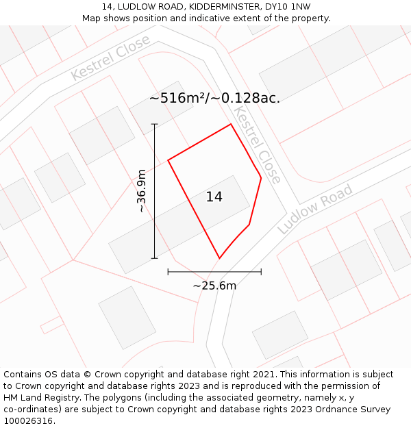 14, LUDLOW ROAD, KIDDERMINSTER, DY10 1NW: Plot and title map