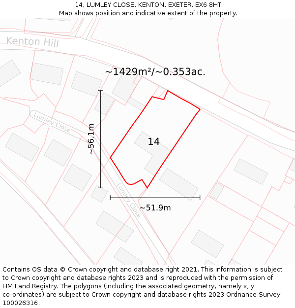 14, LUMLEY CLOSE, KENTON, EXETER, EX6 8HT: Plot and title map