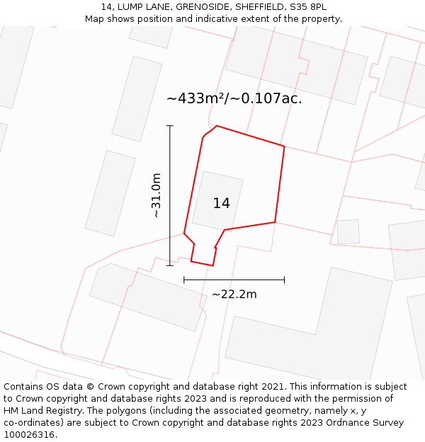 14, LUMP LANE, GRENOSIDE, SHEFFIELD, S35 8PL: Plot and title map