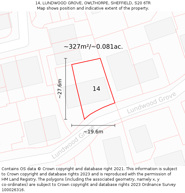 14, LUNDWOOD GROVE, OWLTHORPE, SHEFFIELD, S20 6TR: Plot and title map