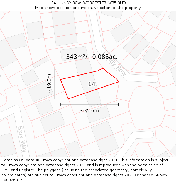14, LUNDY ROW, WORCESTER, WR5 3UD: Plot and title map