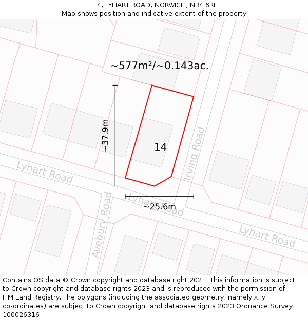 14, LYHART ROAD, NORWICH, NR4 6RF: Plot and title map