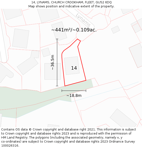 14, LYNAMS, CHURCH CROOKHAM, FLEET, GU52 6DQ: Plot and title map