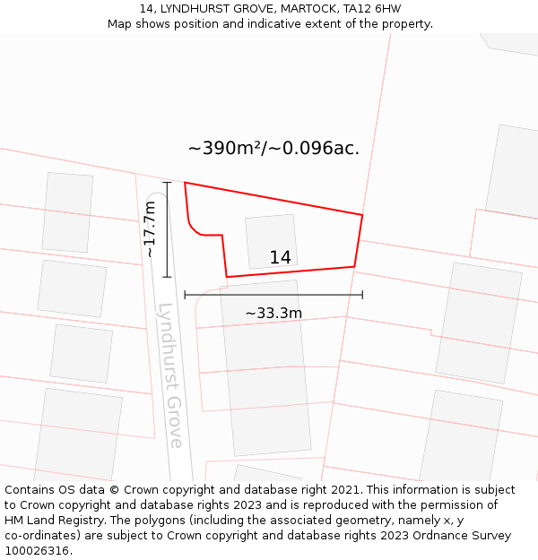 14, LYNDHURST GROVE, MARTOCK, TA12 6HW: Plot and title map