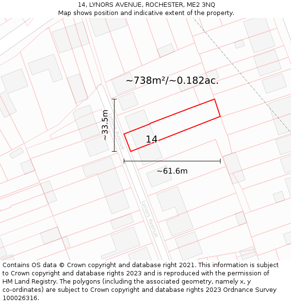 14, LYNORS AVENUE, ROCHESTER, ME2 3NQ: Plot and title map