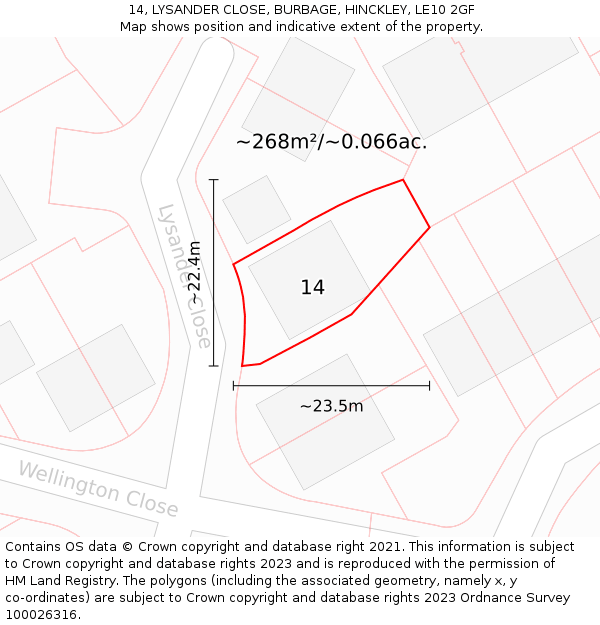 14, LYSANDER CLOSE, BURBAGE, HINCKLEY, LE10 2GF: Plot and title map