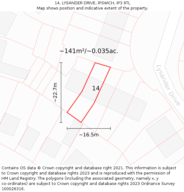 14, LYSANDER DRIVE, IPSWICH, IP3 9TL: Plot and title map
