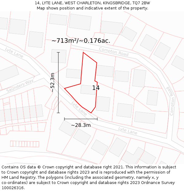 14, LYTE LANE, WEST CHARLETON, KINGSBRIDGE, TQ7 2BW: Plot and title map