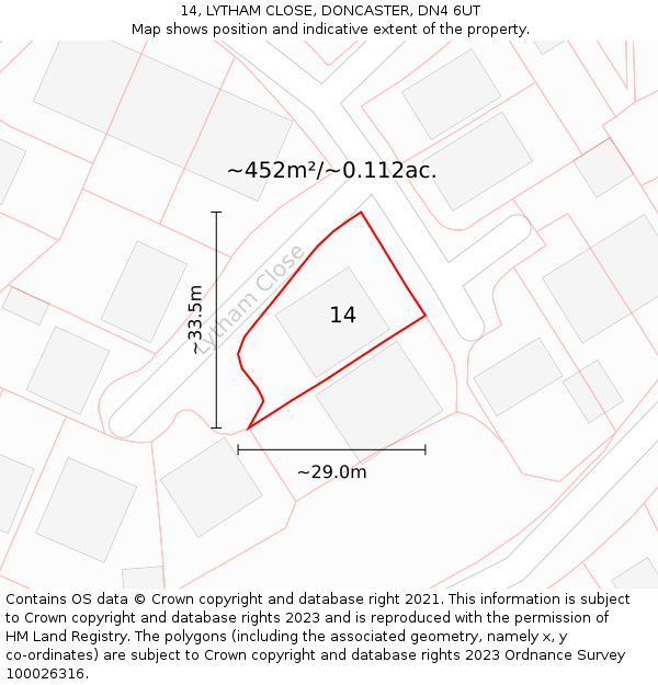 14, LYTHAM CLOSE, DONCASTER, DN4 6UT: Plot and title map
