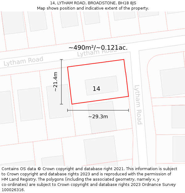 14, LYTHAM ROAD, BROADSTONE, BH18 8JS: Plot and title map