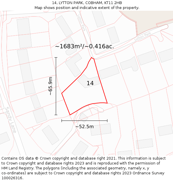 14, LYTTON PARK, COBHAM, KT11 2HB: Plot and title map