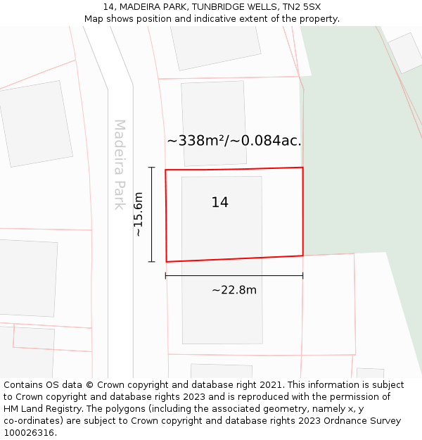 14, MADEIRA PARK, TUNBRIDGE WELLS, TN2 5SX: Plot and title map