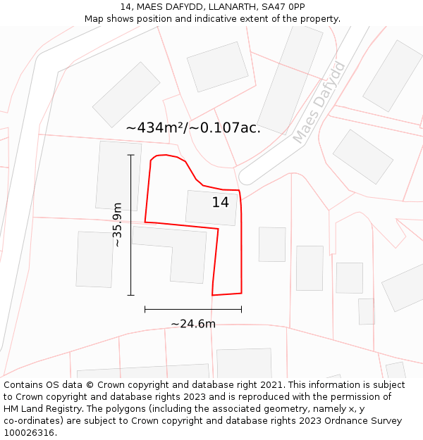 14, MAES DAFYDD, LLANARTH, SA47 0PP: Plot and title map