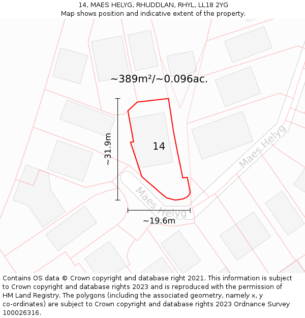 14, MAES HELYG, RHUDDLAN, RHYL, LL18 2YG: Plot and title map