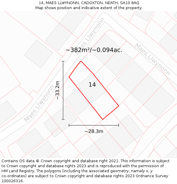 14, MAES LLWYNONN, CADOXTON, NEATH, SA10 8AQ: Plot and title map