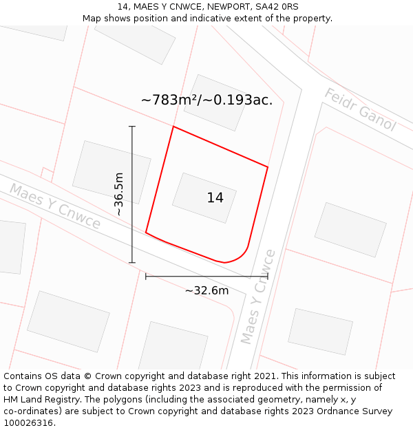 14, MAES Y CNWCE, NEWPORT, SA42 0RS: Plot and title map