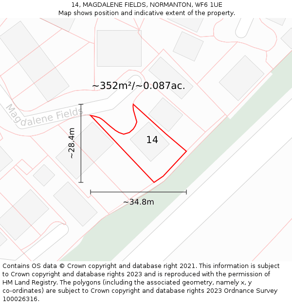 14, MAGDALENE FIELDS, NORMANTON, WF6 1UE: Plot and title map