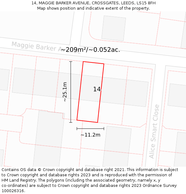 14, MAGGIE BARKER AVENUE, CROSSGATES, LEEDS, LS15 8FH: Plot and title map