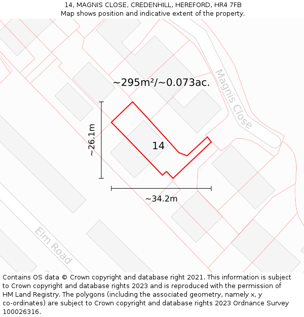 14, MAGNIS CLOSE, CREDENHILL, HEREFORD, HR4 7FB: Plot and title map
