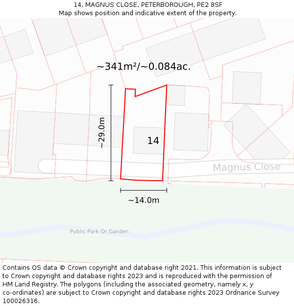 14, MAGNUS CLOSE, PETERBOROUGH, PE2 8SF: Plot and title map