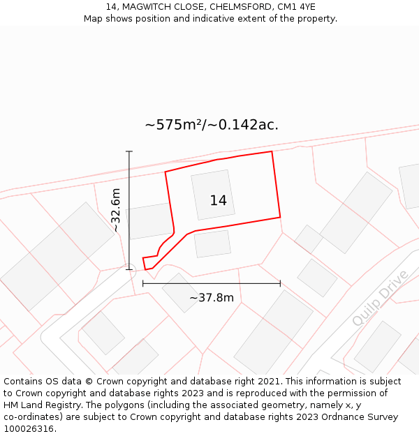 14, MAGWITCH CLOSE, CHELMSFORD, CM1 4YE: Plot and title map