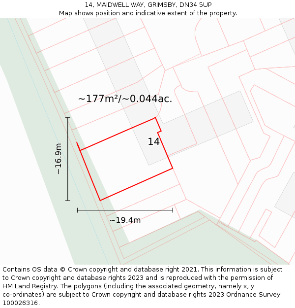 14, MAIDWELL WAY, GRIMSBY, DN34 5UP: Plot and title map