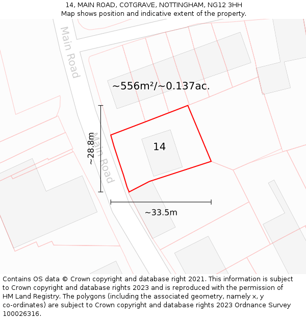 14, MAIN ROAD, COTGRAVE, NOTTINGHAM, NG12 3HH: Plot and title map