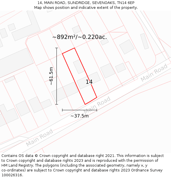 14, MAIN ROAD, SUNDRIDGE, SEVENOAKS, TN14 6EP: Plot and title map