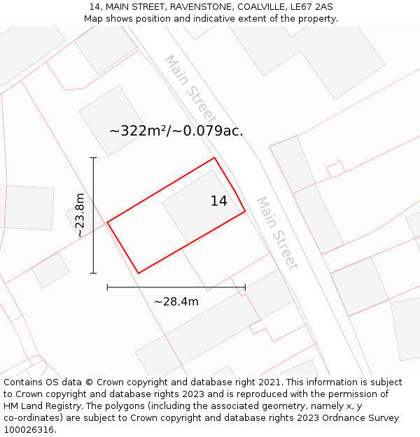 14, MAIN STREET, RAVENSTONE, COALVILLE, LE67 2AS: Plot and title map
