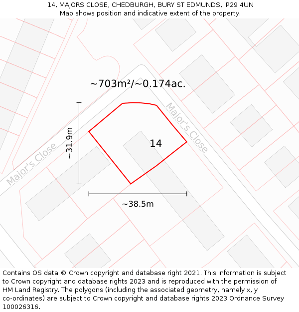 14, MAJORS CLOSE, CHEDBURGH, BURY ST EDMUNDS, IP29 4UN: Plot and title map