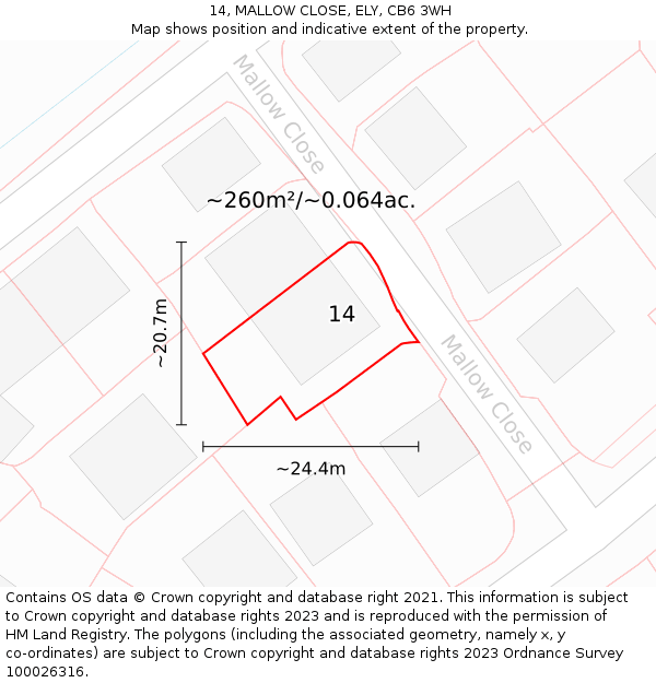 14, MALLOW CLOSE, ELY, CB6 3WH: Plot and title map