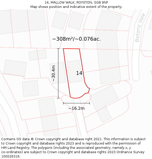 14, MALLOW WALK, ROYSTON, SG8 9NF: Plot and title map