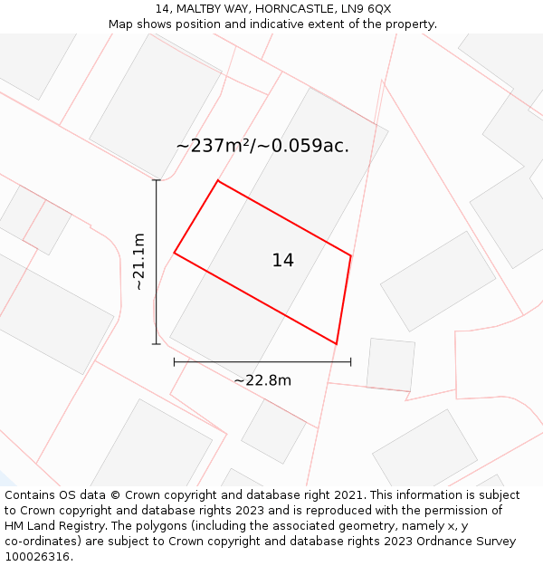 14, MALTBY WAY, HORNCASTLE, LN9 6QX: Plot and title map