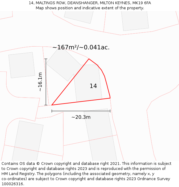 14, MALTINGS ROW, DEANSHANGER, MILTON KEYNES, MK19 6FA: Plot and title map