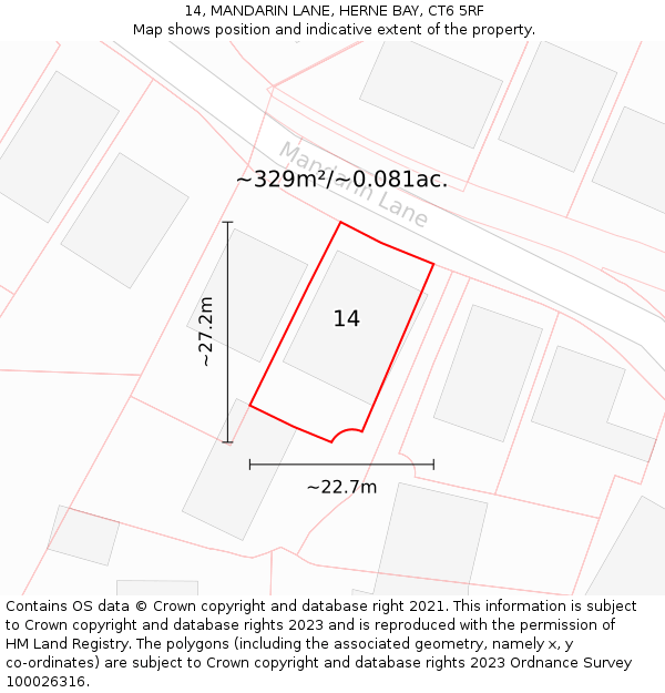 14, MANDARIN LANE, HERNE BAY, CT6 5RF: Plot and title map