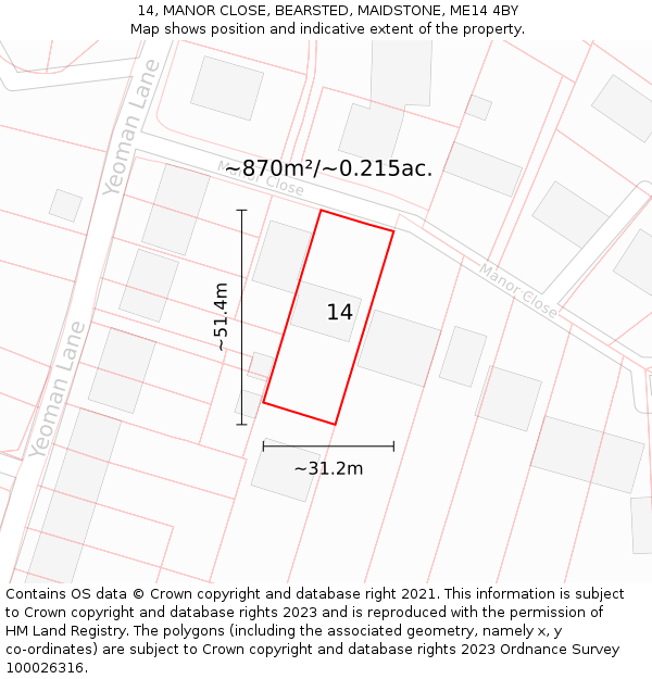 14, MANOR CLOSE, BEARSTED, MAIDSTONE, ME14 4BY: Plot and title map