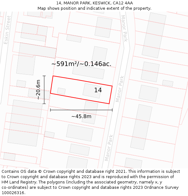 14, MANOR PARK, KESWICK, CA12 4AA: Plot and title map