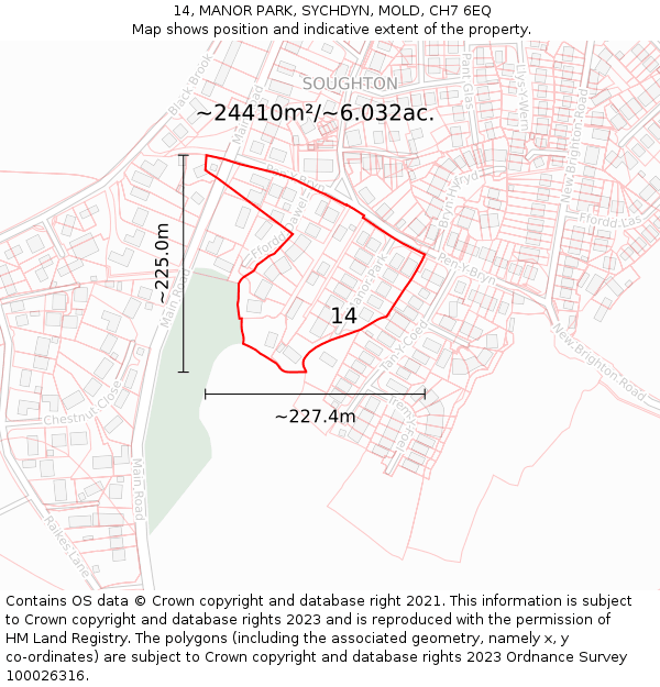 14, MANOR PARK, SYCHDYN, MOLD, CH7 6EQ: Plot and title map