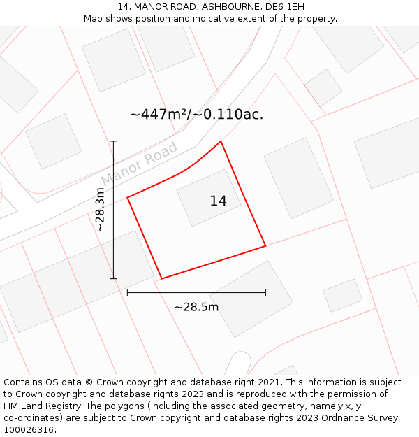 14, MANOR ROAD, ASHBOURNE, DE6 1EH: Plot and title map