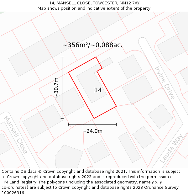 14, MANSELL CLOSE, TOWCESTER, NN12 7AY: Plot and title map