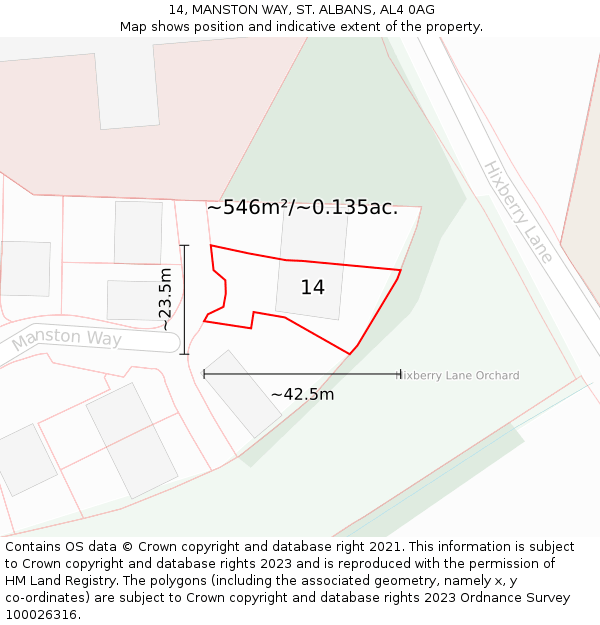 14, MANSTON WAY, ST. ALBANS, AL4 0AG: Plot and title map