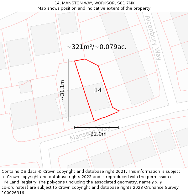 14, MANSTON WAY, WORKSOP, S81 7NX: Plot and title map