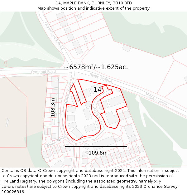 14, MAPLE BANK, BURNLEY, BB10 3FD: Plot and title map