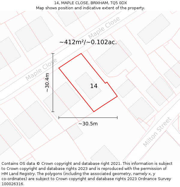 14, MAPLE CLOSE, BRIXHAM, TQ5 0DX: Plot and title map