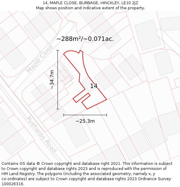 14, MAPLE CLOSE, BURBAGE, HINCKLEY, LE10 2JZ: Plot and title map